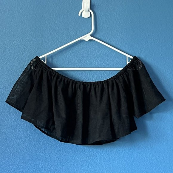 New After Market Black Short Crop Top Embroidered Peasant Women Petite Small/Med - Picture 3 of 15